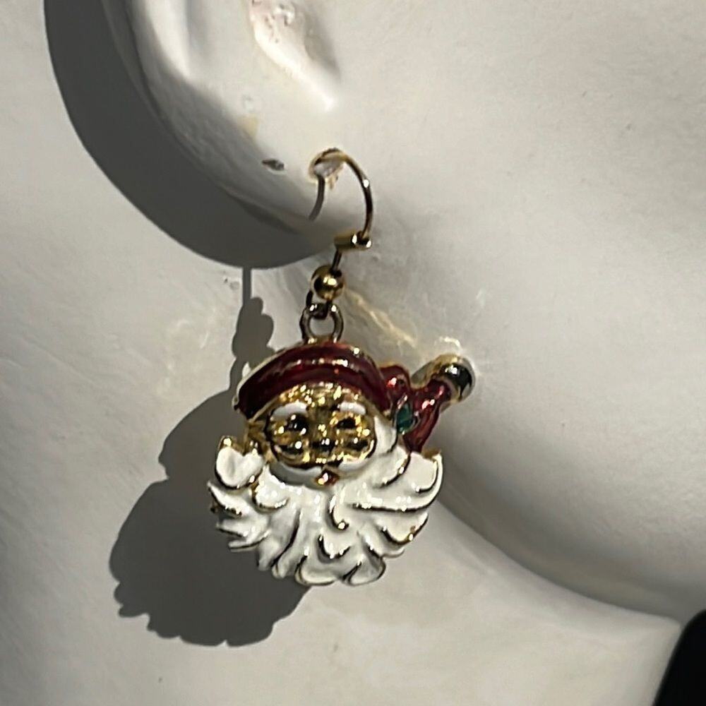Vintage Santa Clause Christmas Dangle Earrings